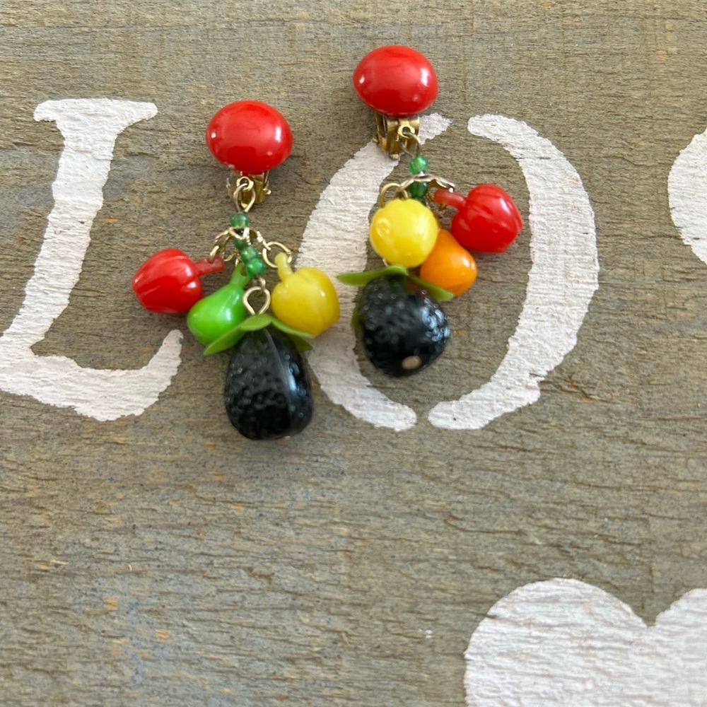 1950 Colorful Fruit Dangle clip on Earrings